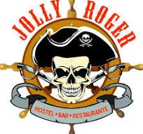 Red and gold logo for Jolly Roger featuring a skull wearing a pirate hat above crossed swords.
